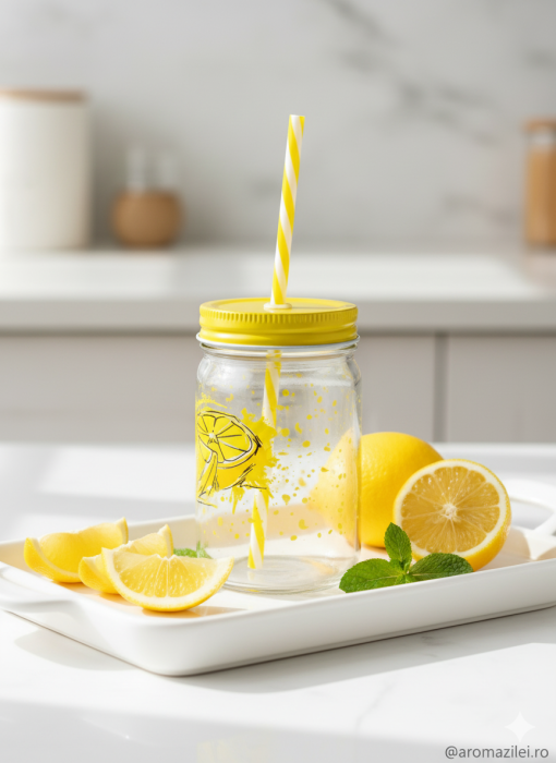 Cană din sticlă cu capac și pai – 660 ml [5]