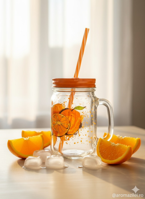 Cană din sticlă cu capac și pai – 660 ml [2]