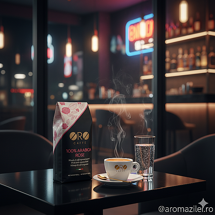Cafea ORO 100% Arabica Rose – Blend floral și sofisticat (1kg boabe) Arome elegante de trandafir și iasomie, prăjite artizanal în Italia. [9]