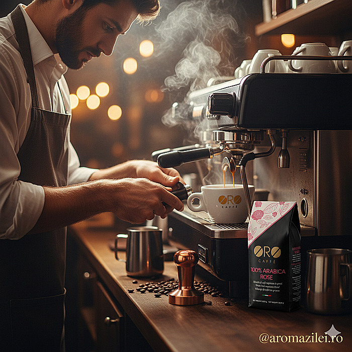 Cafea ORO 100% Arabica Rose – Blend floral și sofisticat (1kg boabe) Arome elegante de trandafir și iasomie, prăjite artizanal în Italia. [4]