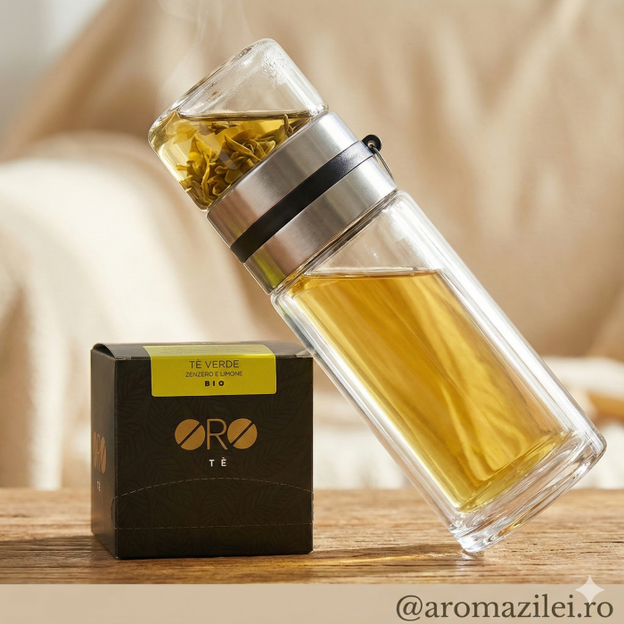 Pachet cadou Aroma Zilei sticlă cu infuzor și ceai ghimbir lămâie [2]