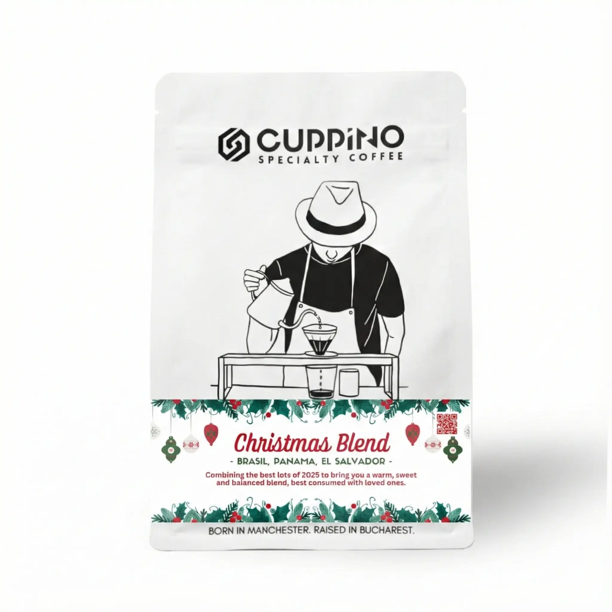 Cafea pentru espresso acasă - Cafea boabe Cuppino Christmas Blend – 250 g – ambalaj