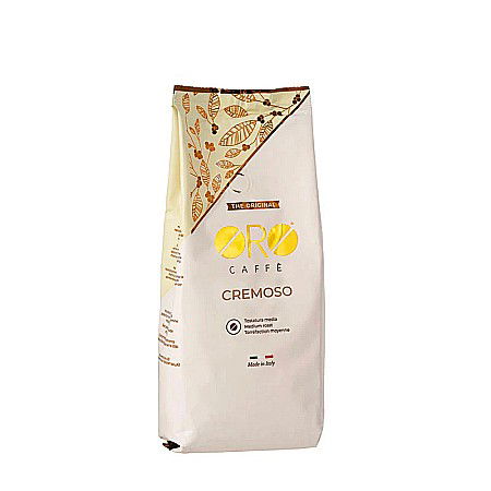 Cafea ORO Cremoso – Blend Premium Brazil & Vietnam (1kg boabe) Corp bogat, cremă densă și note dulci de caramel.