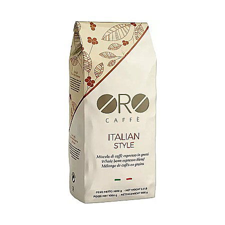 1 Kg - Cafea ORO Italian Style – Espresso Intens & Cremos (1kg boabe) Arome puternice de ciocolată și alună prăjită, cremă densă și persistentă.