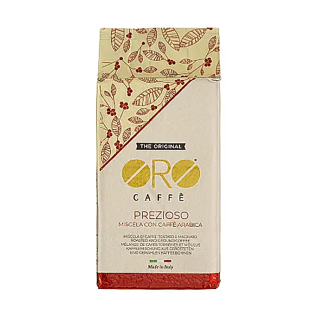 Cafea ORO Prezioso – 100% Arabica, măcinată fin (250g) Arome florale și fructate, prăjire artizanală în Italia