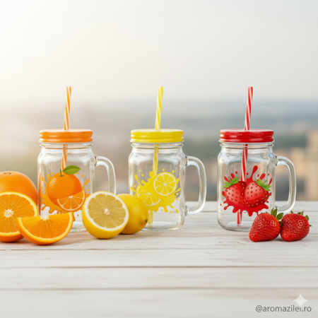 Cană din sticlă cu capac și pai – 660 ml [5]