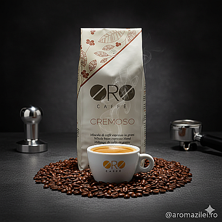 Cafea ORO Cremoso – Blend Premium Brazil & Vietnam (1kg boabe) Corp bogat, cremă densă și note dulci de caramel. [5]