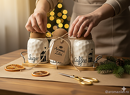 Set 3 Recipiente Ceramice cu Capac din Plută și Tăviță din Bambus [1]