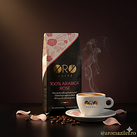 Cafea ORO 100% Arabica Rose – Blend floral și sofisticat (1kg boabe) Arome elegante de trandafir și iasomie, prăjite artizanal în Italia. [1]