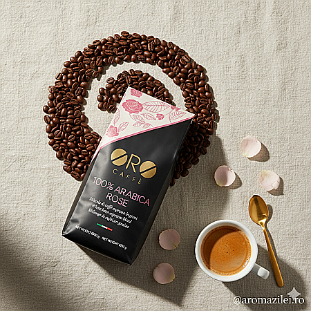 Cafea ORO 100% Arabica Rose – Blend floral și sofisticat (1kg boabe) Arome elegante de trandafir și iasomie, prăjite artizanal în Italia. [4]