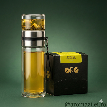 Pachet cadou Aroma Zilei sticlă cu infuzor și ceai ghimbir lămâie [2]