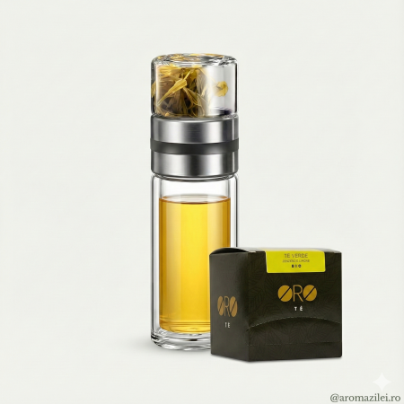Promotii - Pachet cadou Aroma Zilei sticlă cu infuzor și ceai ghimbir lămâie