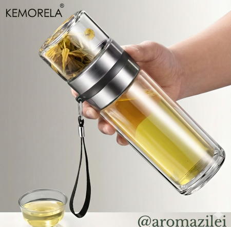 Sticlă cu infuzor pentru ceai 300 ml cu filtru inox și perete dublu [1]