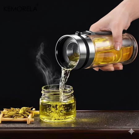 Sticlă cu infuzor pentru ceai 300 ml cu filtru inox și perete dublu [2]