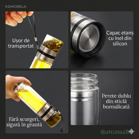 Sticlă cu infuzor pentru ceai 300 ml cu filtru inox și perete dublu [3]