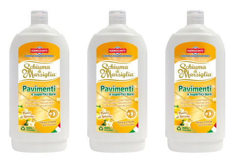 Solutie curatat podele - Pachet detergent pardoseli Schiuma di Marsiglia Lamaie – 3 x 1L, curatare si prospetime