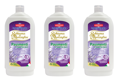 Solutie curatat podele - Pachet detergent pardoseli Schiuma di Marsiglia Lavanda – 3 x 1L, igienizare fara clatire