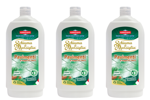 Solutie curatat podele - Pachet detergent pardoseli Schiuma di Marsiglia Pin Salbatic – 3 x 1L, curatare si aroma naturala