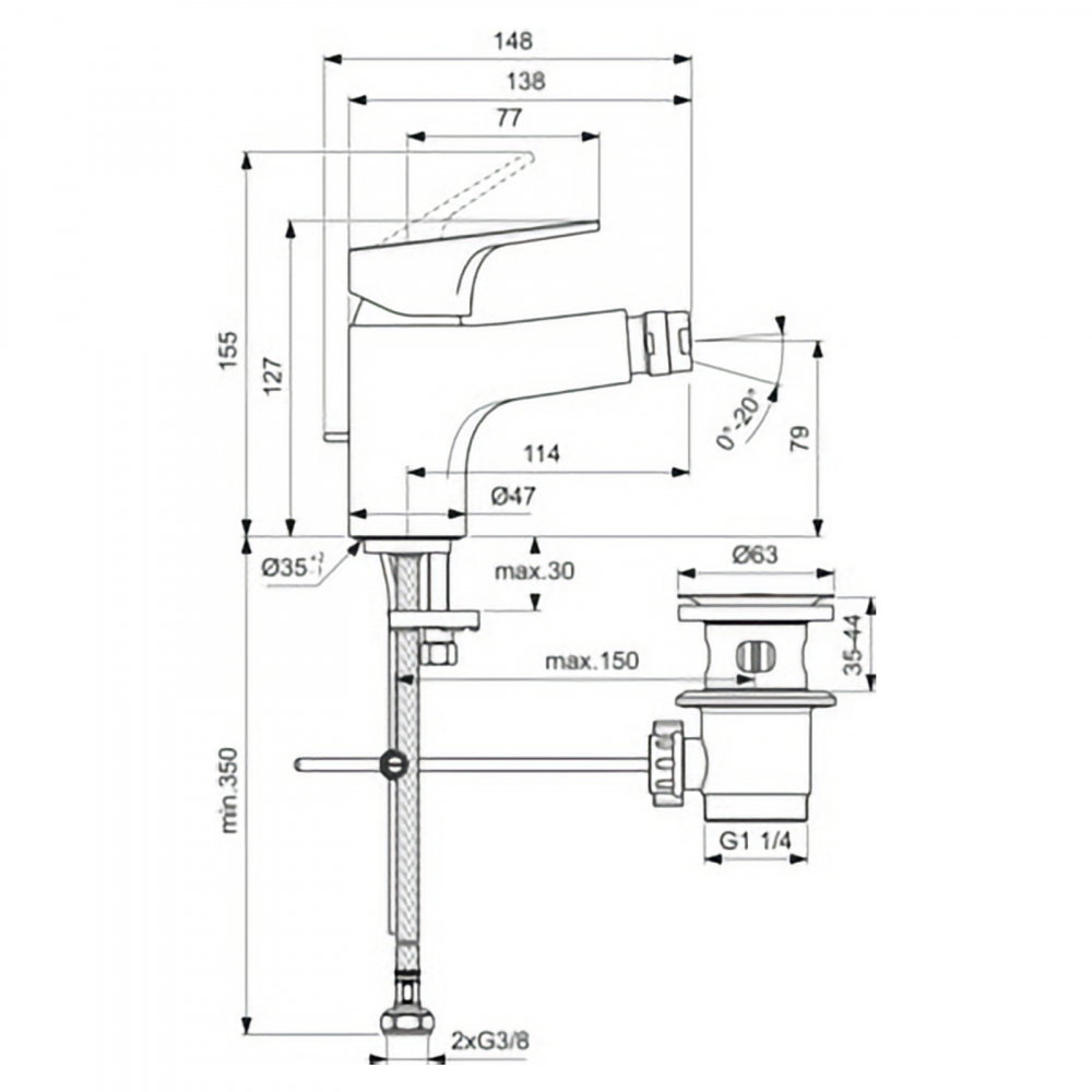 Baterie bideu cu ventil CERABASE Crom Ideal Standard [4]