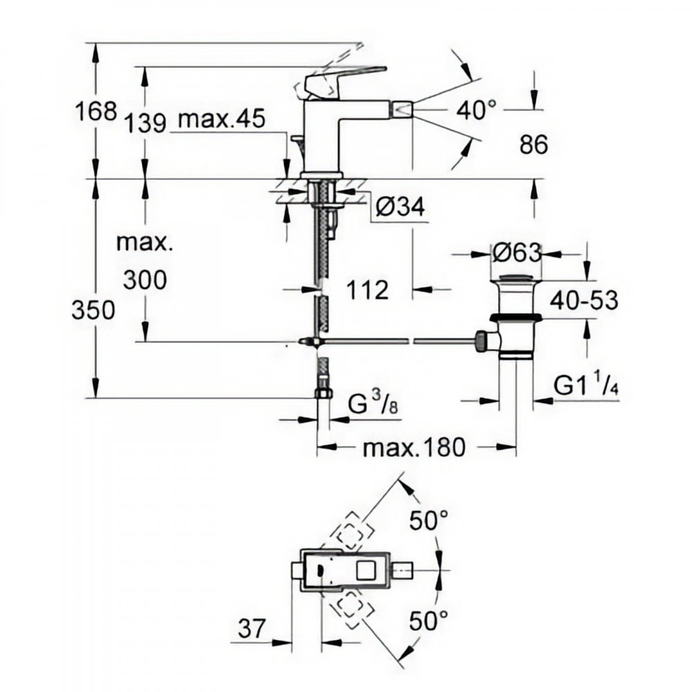 Baterie bideu Grohe Eurocube, monocomanda, crom [2]