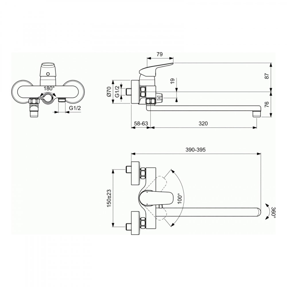 Baterie pentru cada CERAFLEX cu pipa lunga 32 cm Ideal Standard [3]