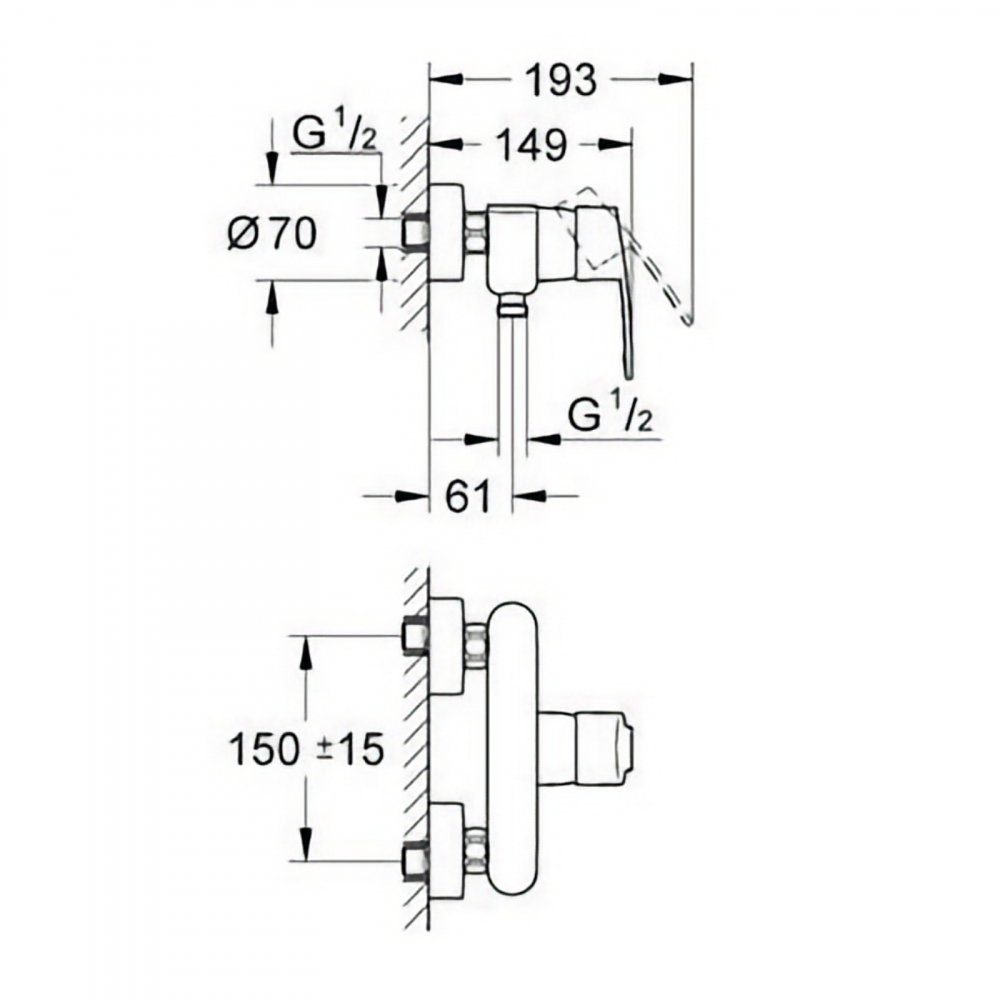 Baterie dus Grohe Eurostyle Cosmopolitan, crom, fara furtun si para [2]