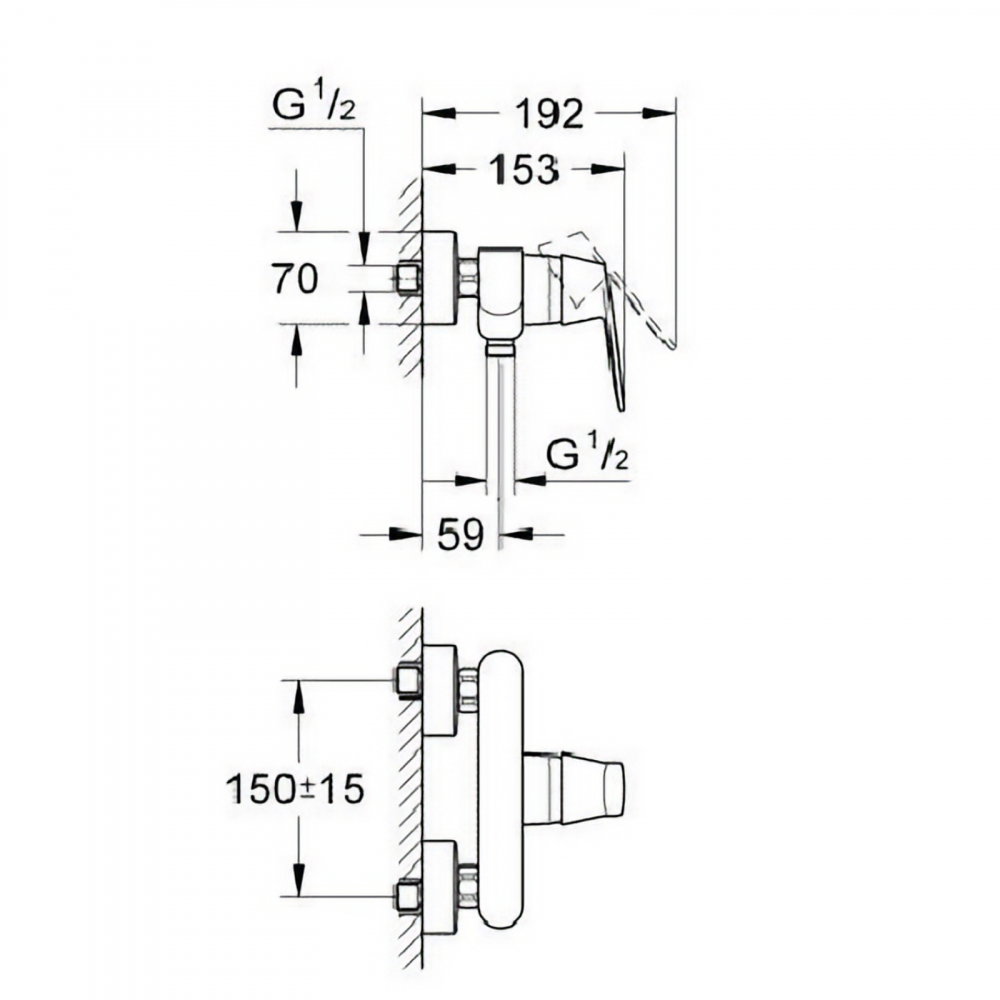 Baterie dus Grohe Eurosmart Cosmopolitan, crom [2]