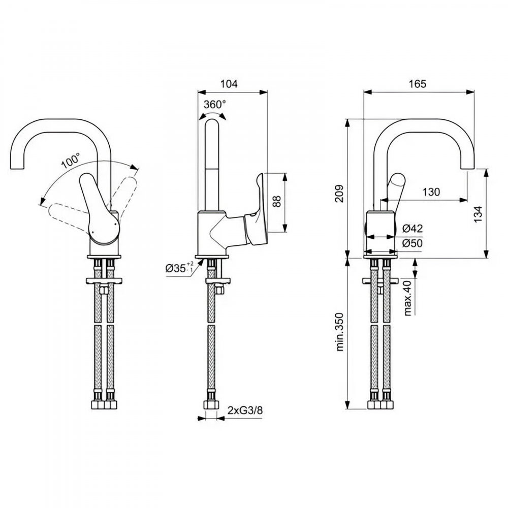Baterie pentru lavoar ALPHA pipa tip C Ideal Standard [2]