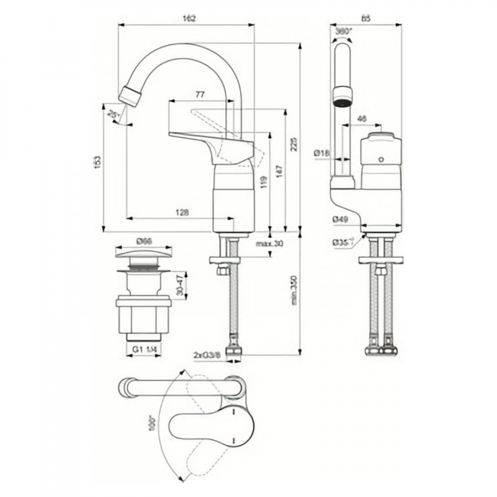 Baterie pentru lavoar cu pipa tubulara inalta CERABASE Crom Ideal Standard [4]