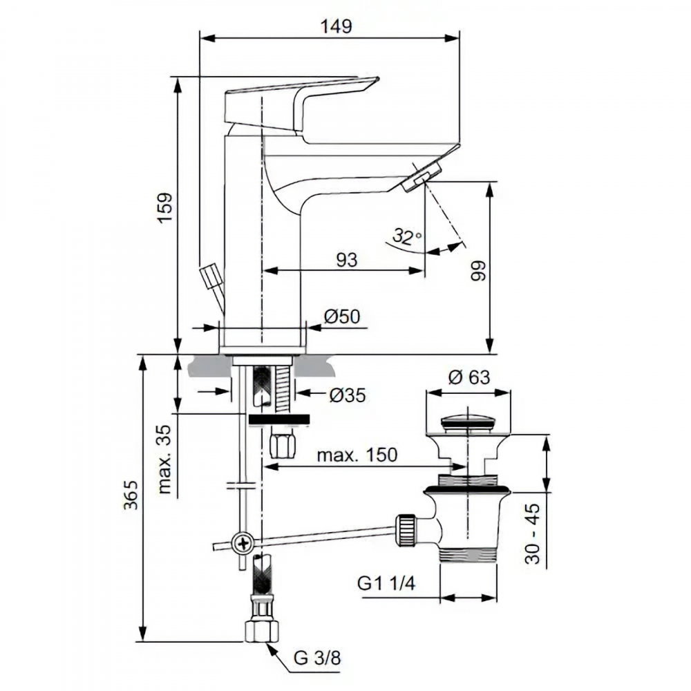 Baterie pentru lavoar TESI cu ventil Ideal Standard [2]