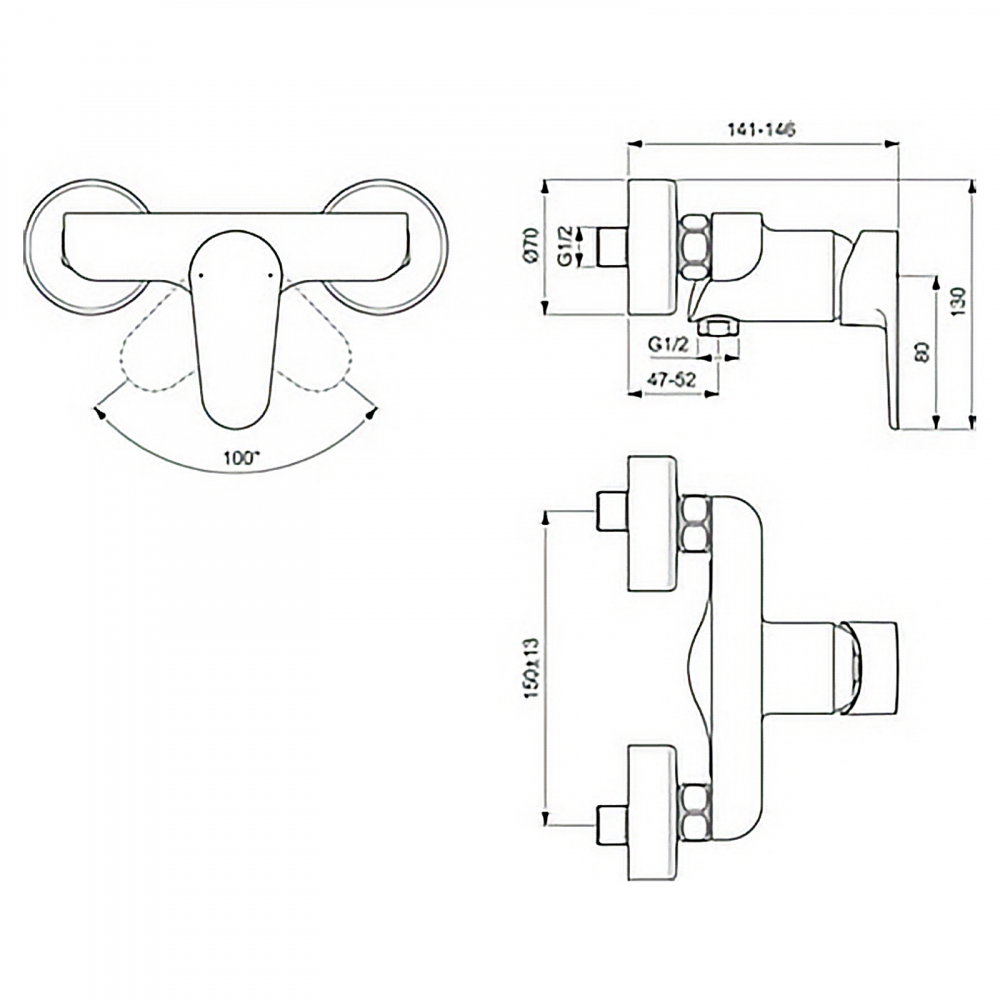 Baterie pentru dus, pe perete CERAFINE O Negru Ideal Standard [4]