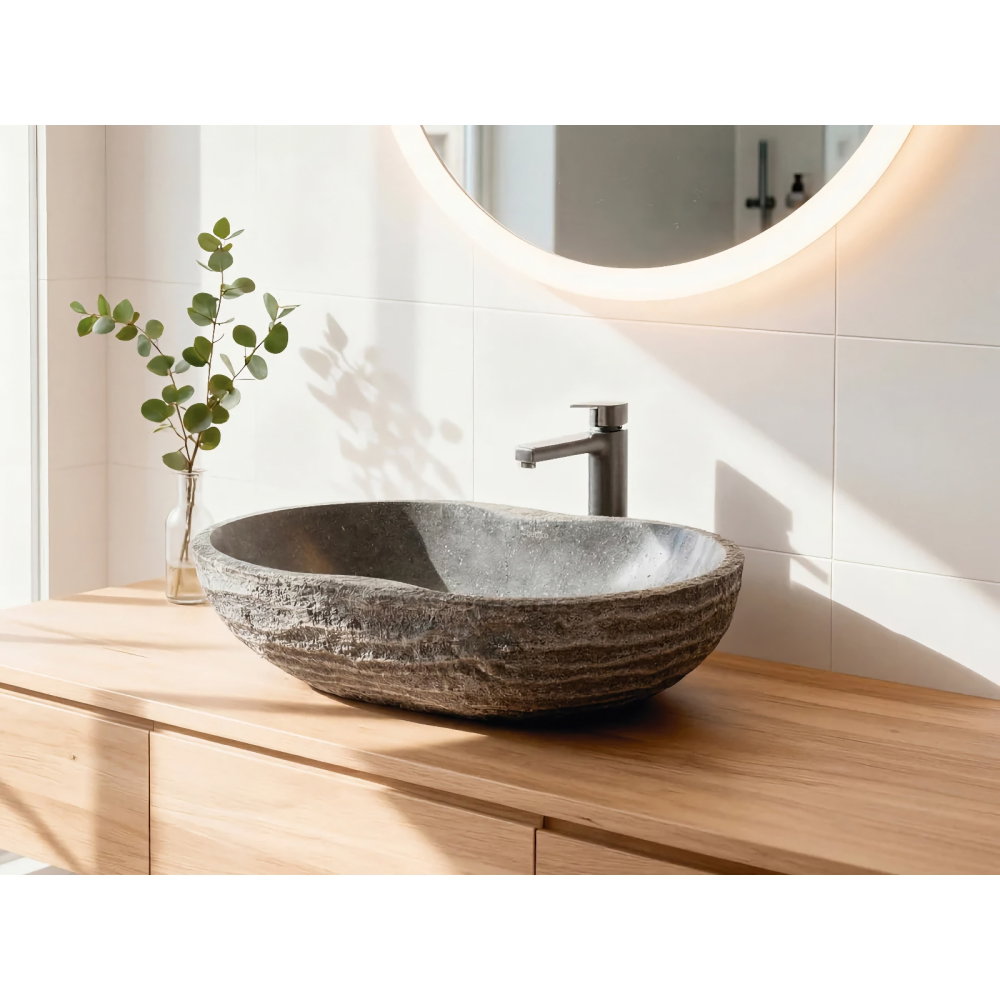 Lavoar pe blat Bathco JERBA din piatra naturala 550x350x150 mm [2]