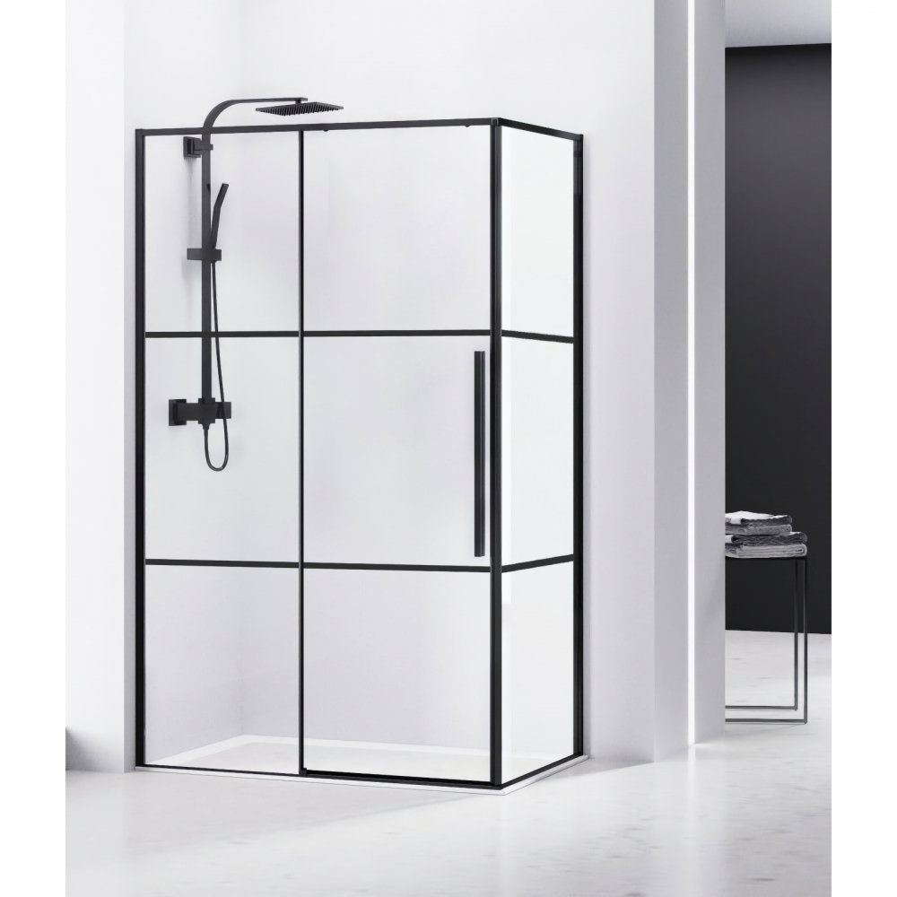 Cabina de dus dreptunghiulara INFINITY 120 x 80 x 200, finisaj negru mat, usa culisanta, sticla 6 mm Belform [2]