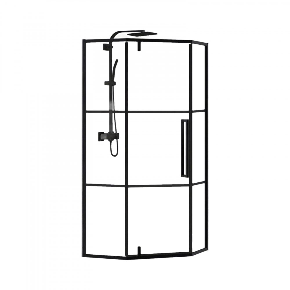 Cabina de dus pentagonala 80 x 80 x 200, finisaj negru mat, usa batanta, sticla 6 mm INFINITY Belform [1]