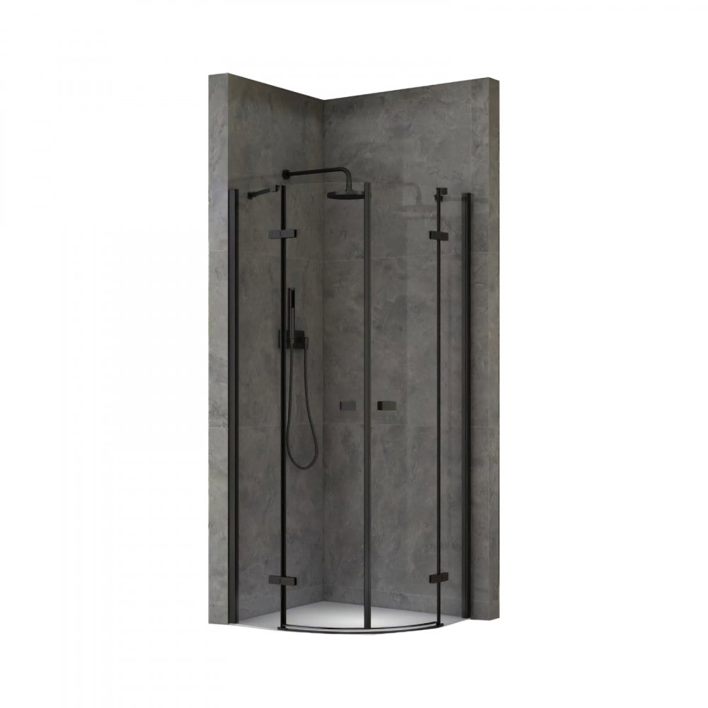 Cabina de dus semitorunda 80 x 80 x 200, finisaj negru mat, 2 usi batante, sticla clara 6 mm INFINITY  Belform [1]