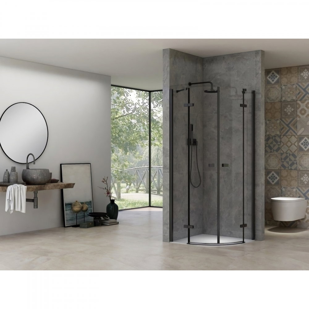 Cabina de dus semitorunda 90 x 90 x 200, finisaj negru mat, 2 usi batante, sticla clara 6 mm INFINITY Belform [3]