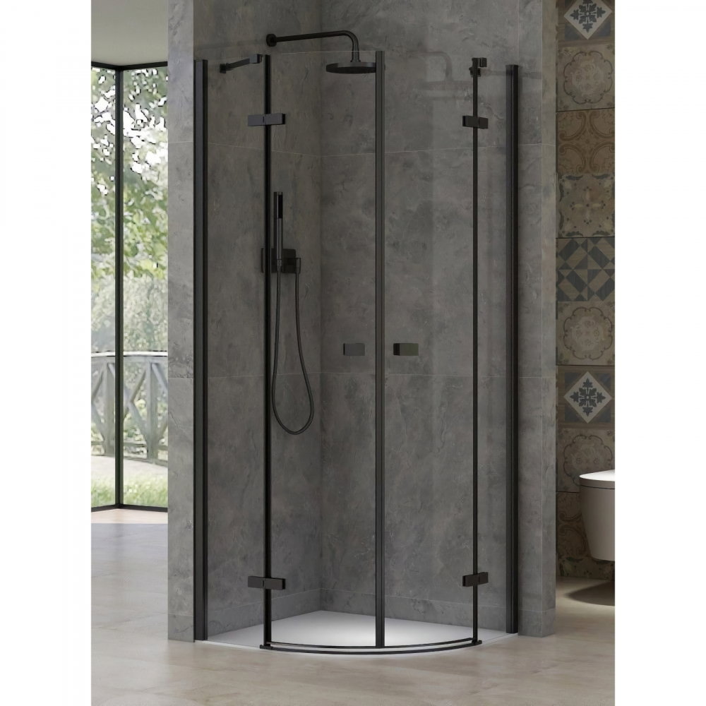 Cabina de dus semitorunda 90 x 90 x 200, finisaj negru mat, 2 usi batante, sticla clara 6 mm INFINITY Belform [2]