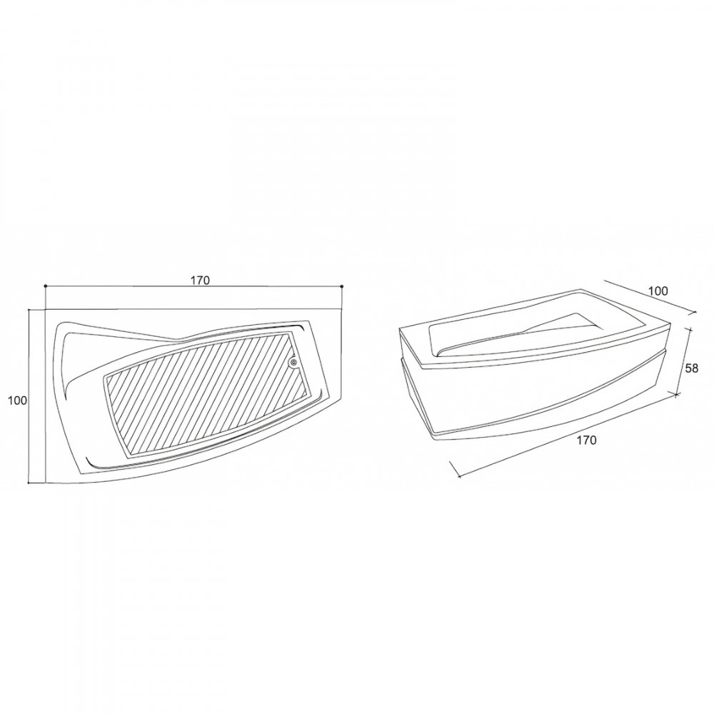 Cada de baie Greta, stanga, alb 170 x 100 x 45 cm Fibrex [2]