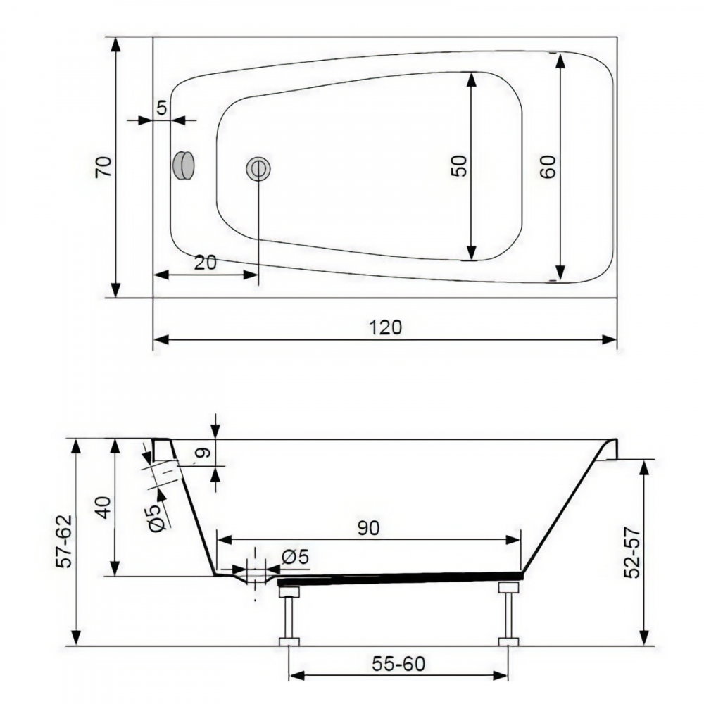 Cada de baie dreptunghiulara MINI 120 x 70 cm Belform [3]