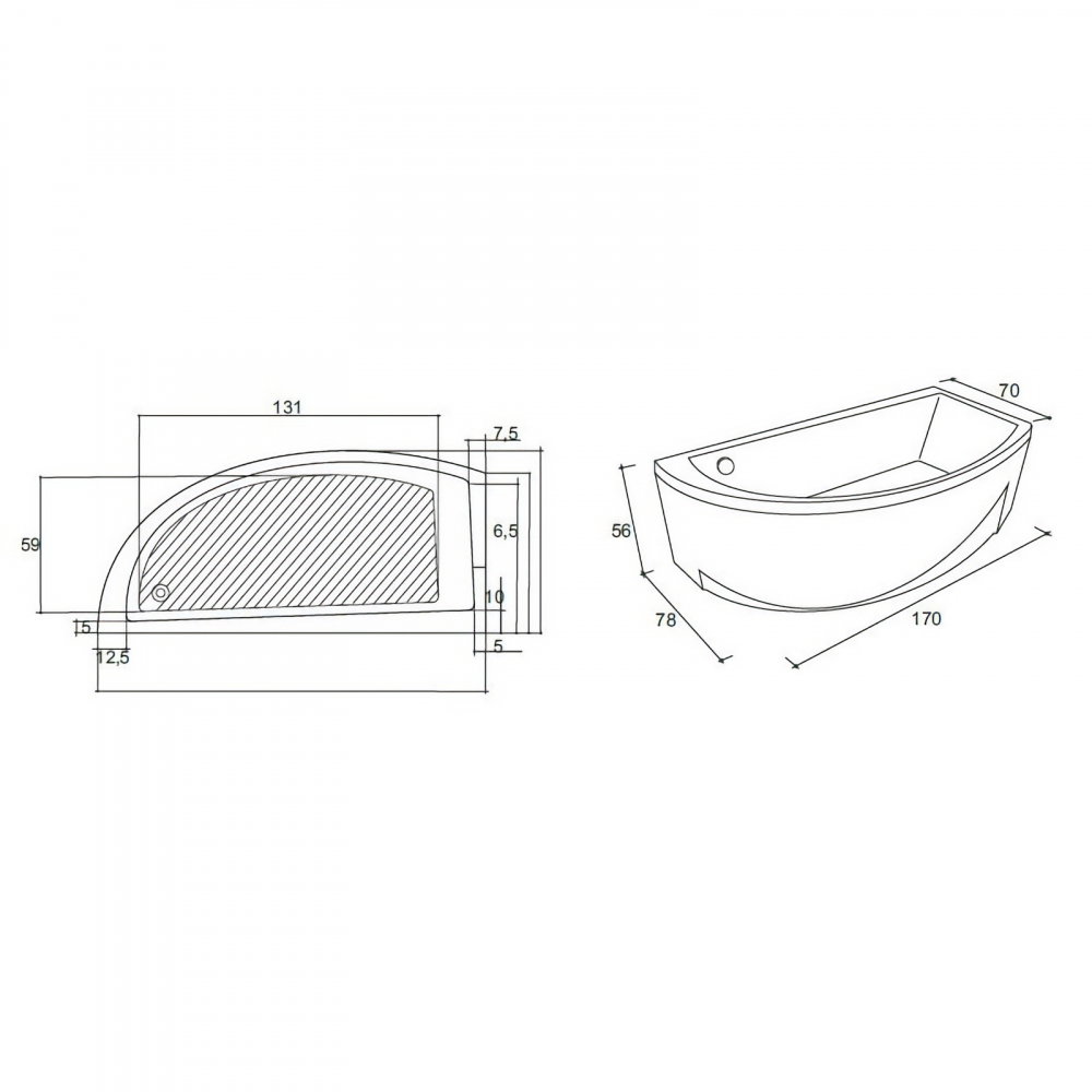 Cada de baie Neo, stanga, alb 170 x 78 x 43 cm Fibrex [2]