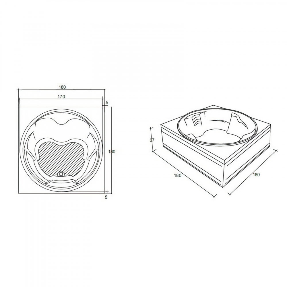 Cada de baie Sphera, rotunda, dreapta, alb 180 x 180 x 54 cm Fibrex [2]