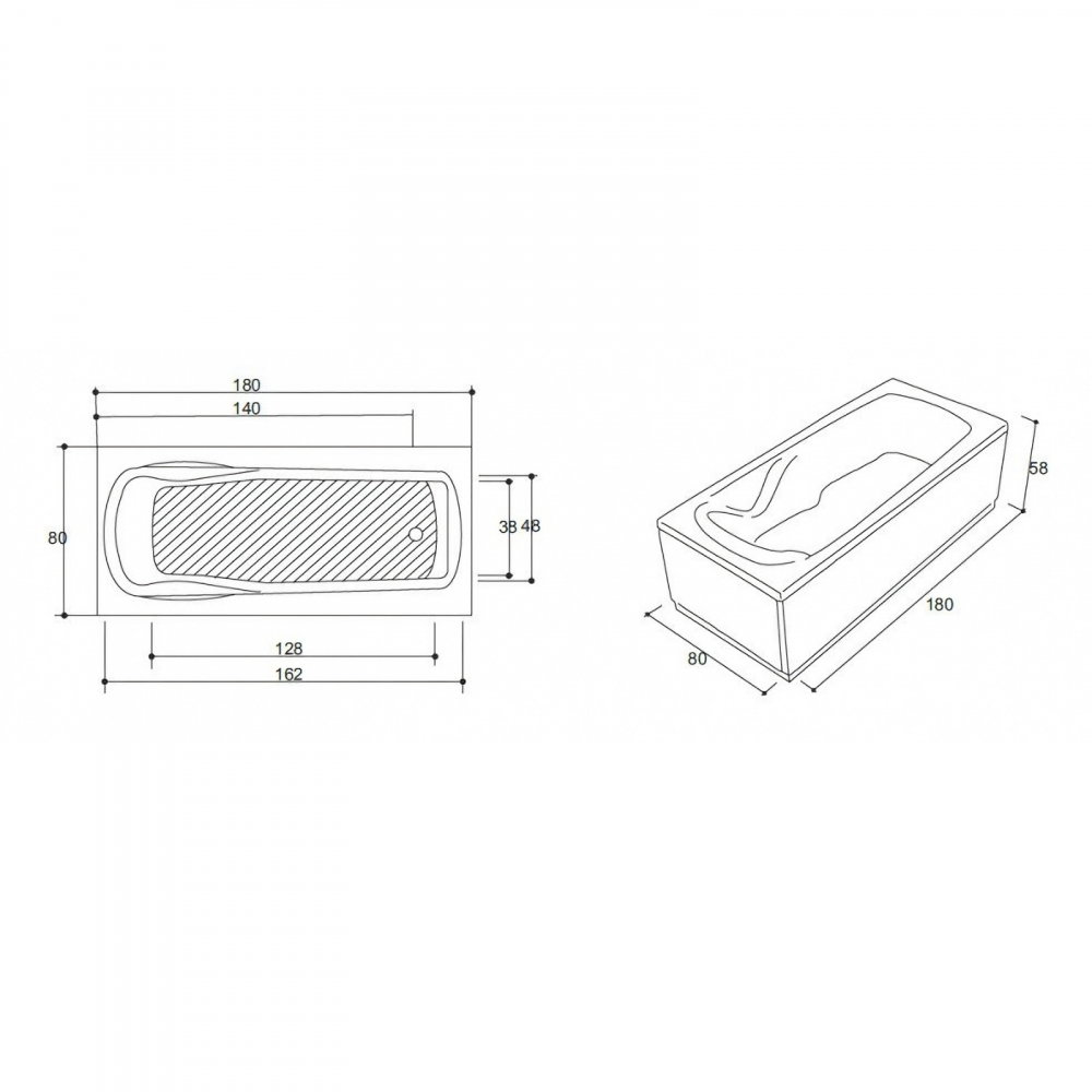 Cada de baie Swing, alb 180 x 80 x 45 cm Fibrex [2]