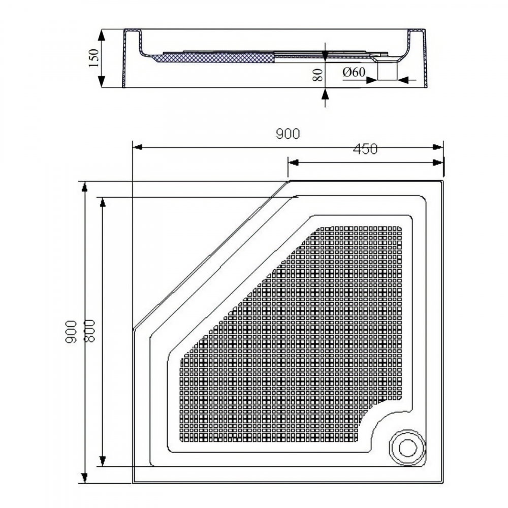Cadita de dus Pentagonala CUBO 90 x 90 cm Belform [3]