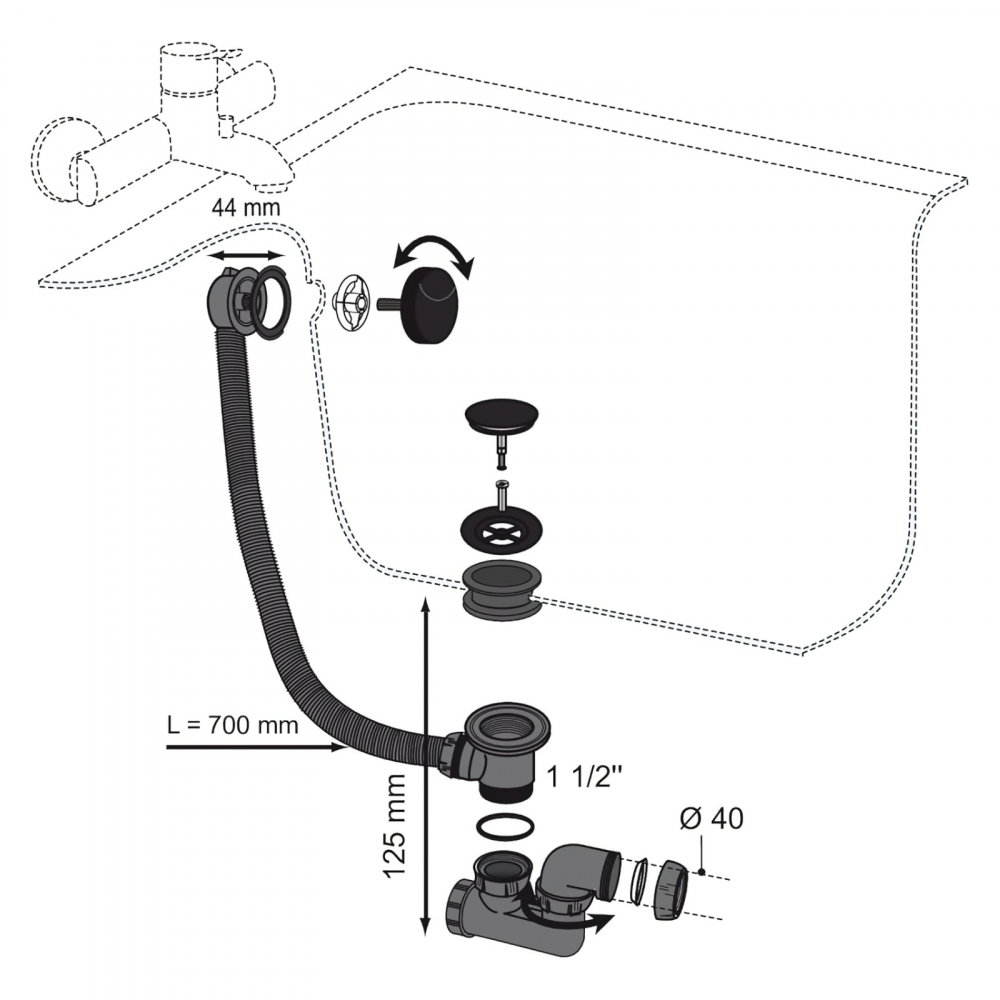 Coloana de cada neagra buton si dop ABS, cablu 700 mm WIRQUIN [4]