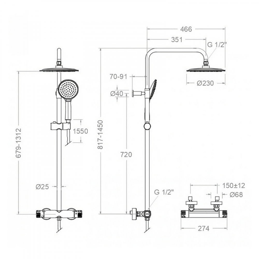 Coloana de dus termostatica cu palarie 23 cm crom Ramon Soler [2]