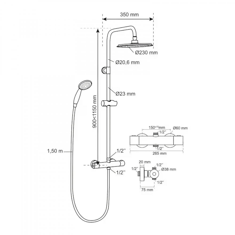 Coloana dus cu termostat, para dus cu 5 functii Comfort Wirquin [3]