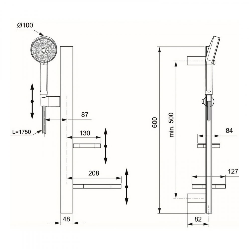 Kit de dus 600mm Idealrain Alu+ Negru Ideal Standard [2]