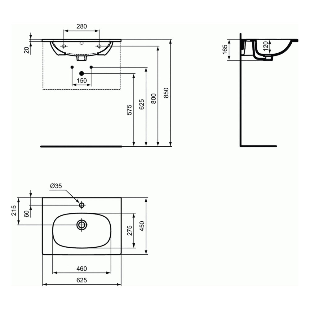 Lavoar 60 cm TESI pentru montaj pe mobilier negru mat Ideal Standard [7]