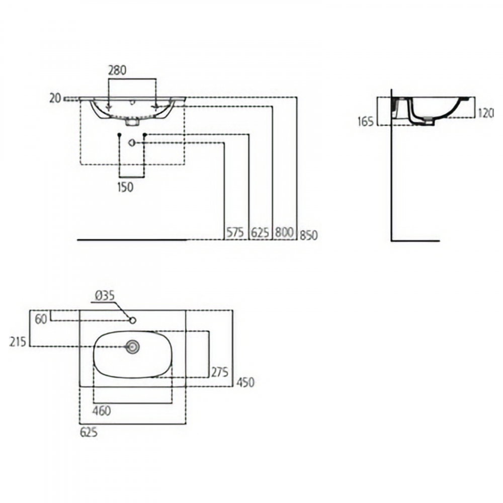 Lavoar 600 mm TESI pentru montaj pe mobilier alb mat Ideal Standard [5]