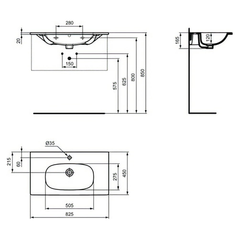 Lavoar 80 cm TESI pentru montaj pe mobilier alb Ideal Standard [6]